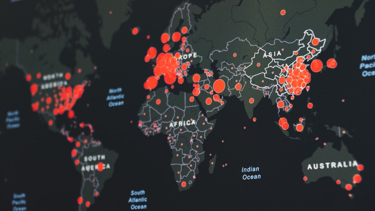 World map showing Covid hotspots